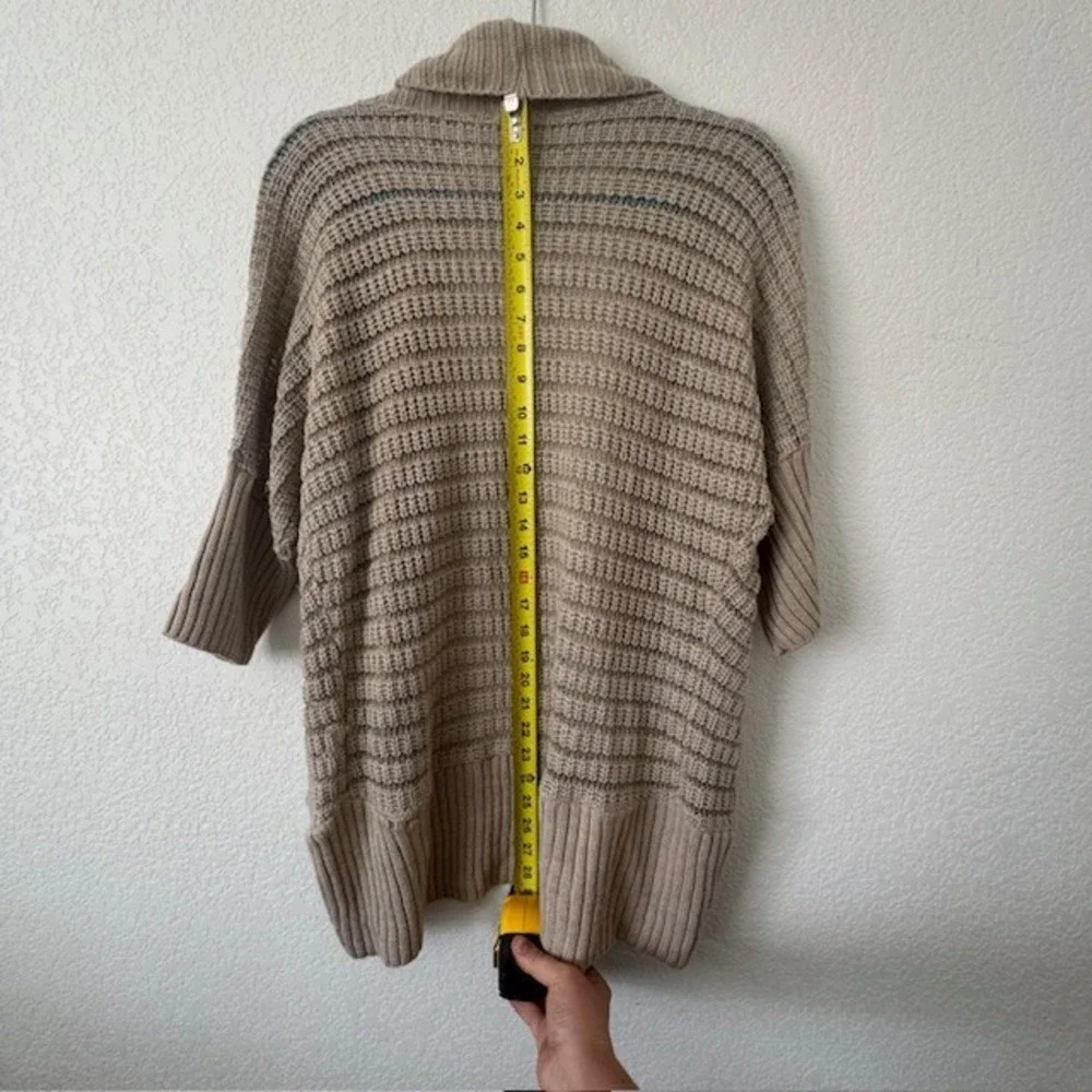 Women Casual Beige Knit Open Front Cardigan Sweater 3/4 Sleeve‎
